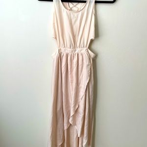 Cream light material cut out lace up back dress s
